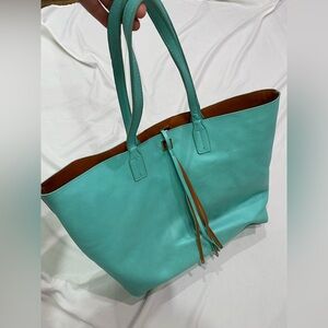 Tiffany blue and camel leather tote